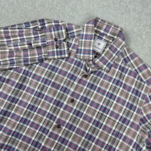 David Donahue Mens Medium Plaid Long Sleeve Button-Down Shirt